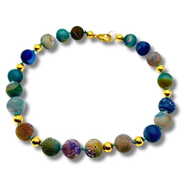 Genuine Multi Color Geode Beaded Hand Knotted Statement Necklace