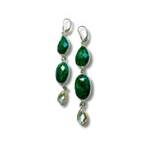 Genuine Emerald and Clear Quartz Dangle Drop Earrings