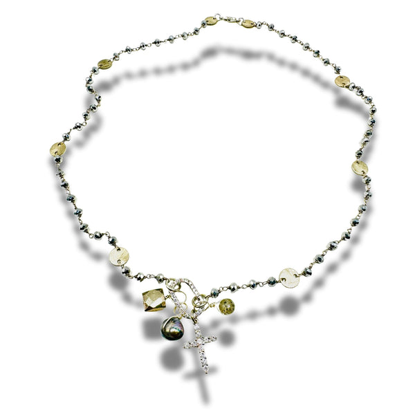 Wire Wrapped Hematite Cross Necklace with Removable Charms