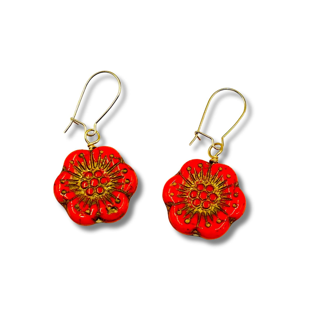 Large Vintage Orange Glass Flower Earrings