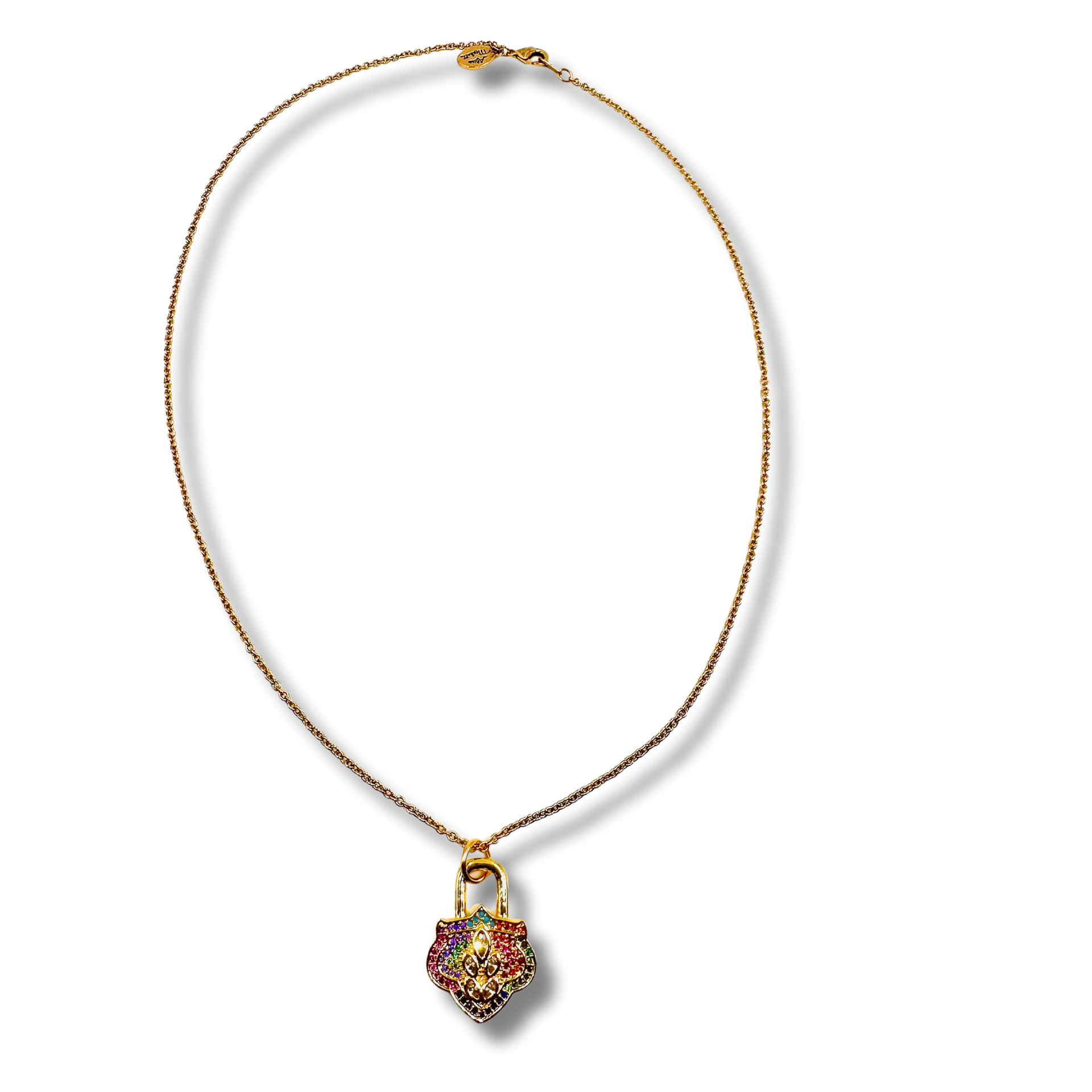 Necklace with a colorful heart-shaped pendant on a white background