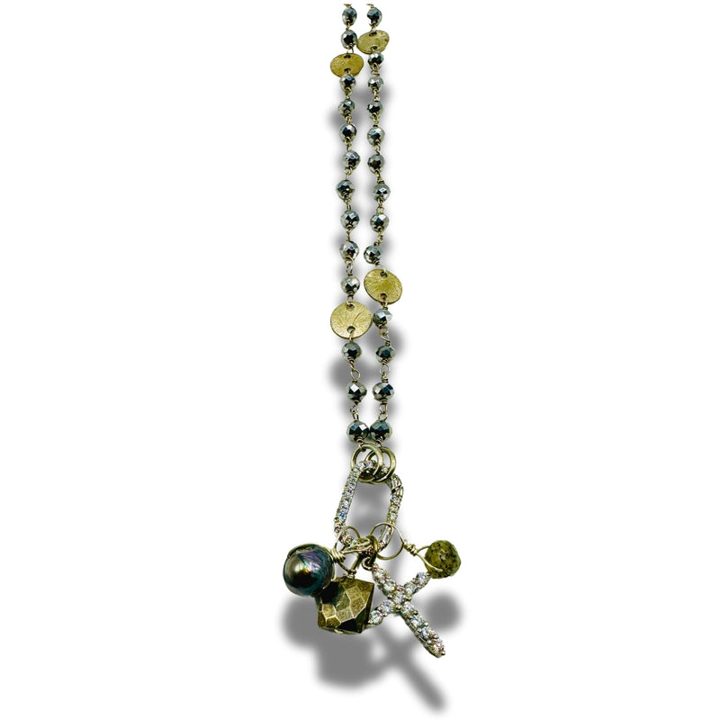 Wire Wrapped Hematite Cross Necklace with Removable Charms