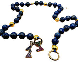 Genuine Lapis, Gold Beaded Hand Knotted Statement Charm Necklace