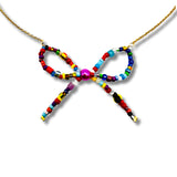 Multi Colored Vintage Glass Beaded Bow Necklace