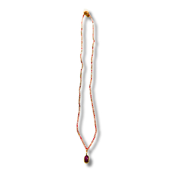 Dainty Moonstone with Ruby Drop Necklace