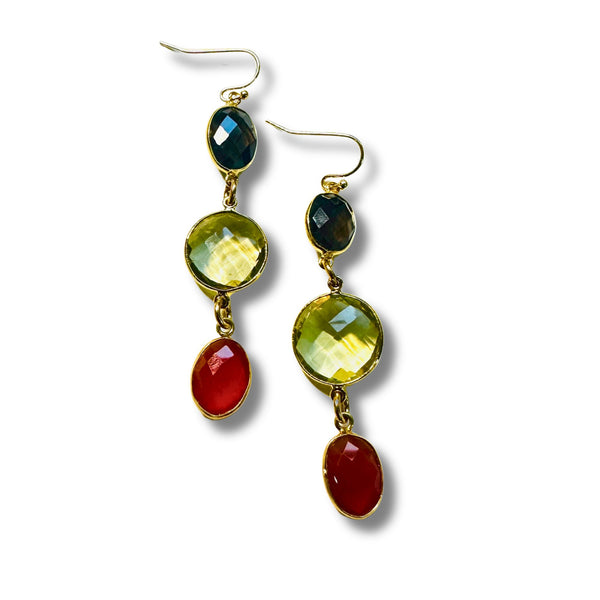 Smokey Topaz, Lemon Quartz and Carnelian Dangle Drop Earrings