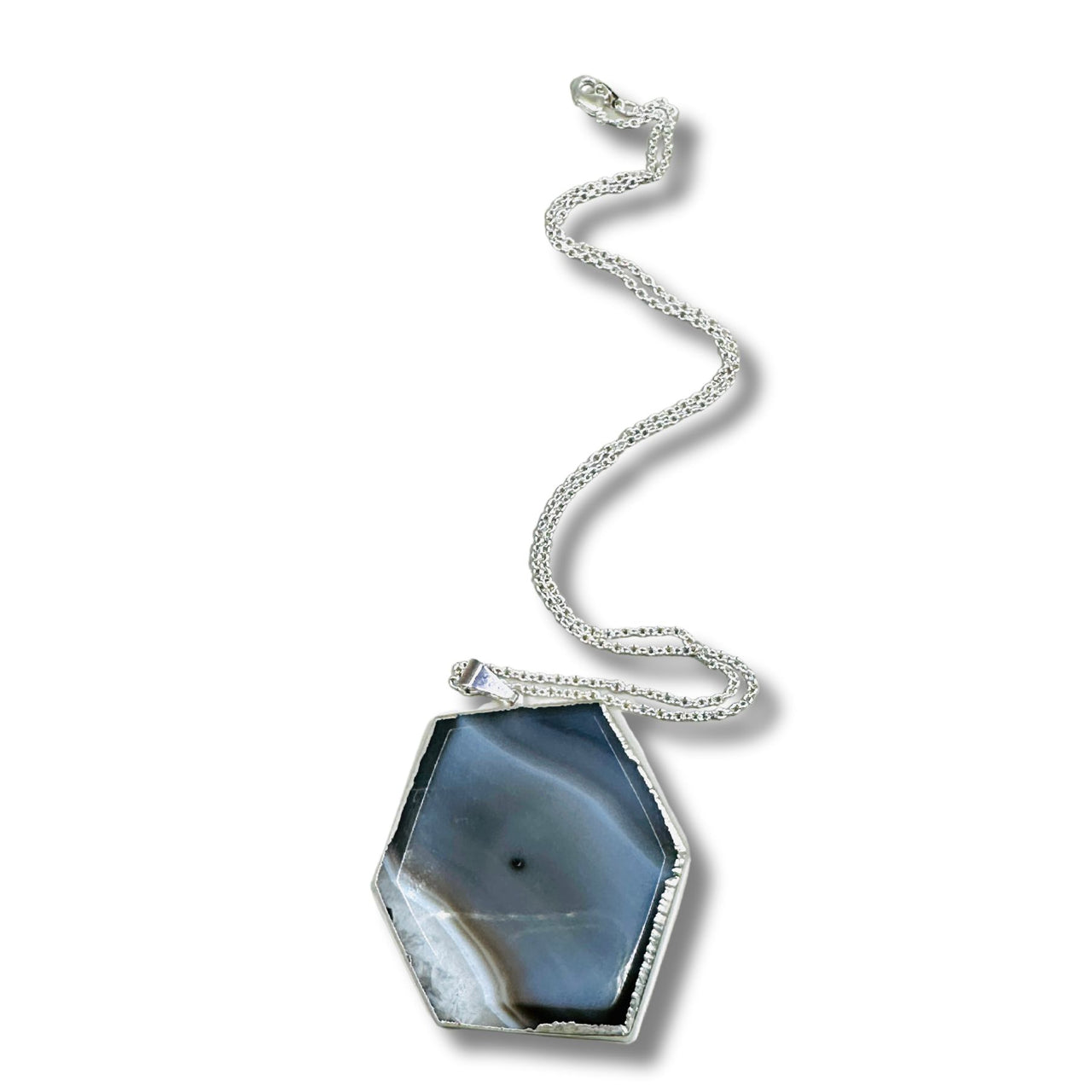 Hexagon Electroformed Agate Slice Necklace