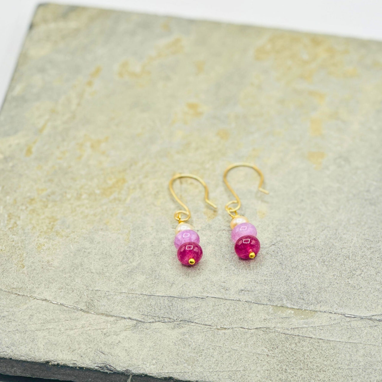 Red and Pink Whispering Gemstones Dangle Earrings