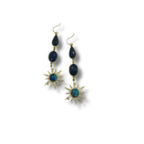 Genuine Sapphire and Celestial Pave CZ Dangle Drop Earrings