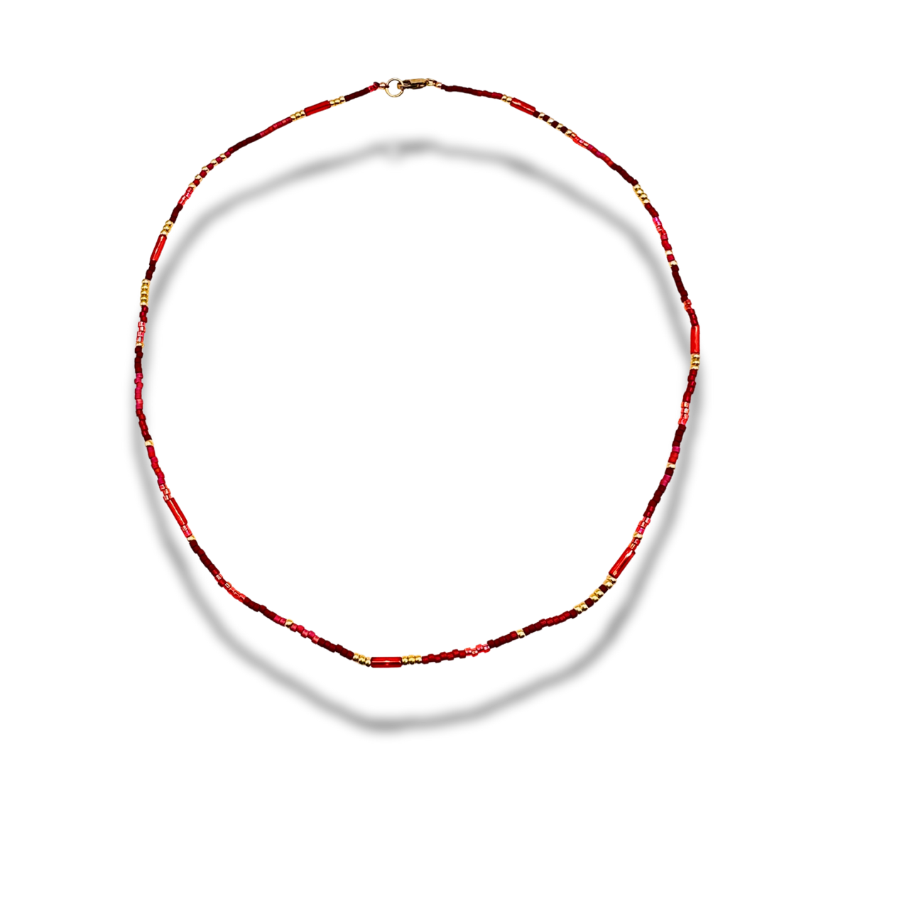 Strength Hand Knotted Red Glass Bead Necklace with Gold Accents