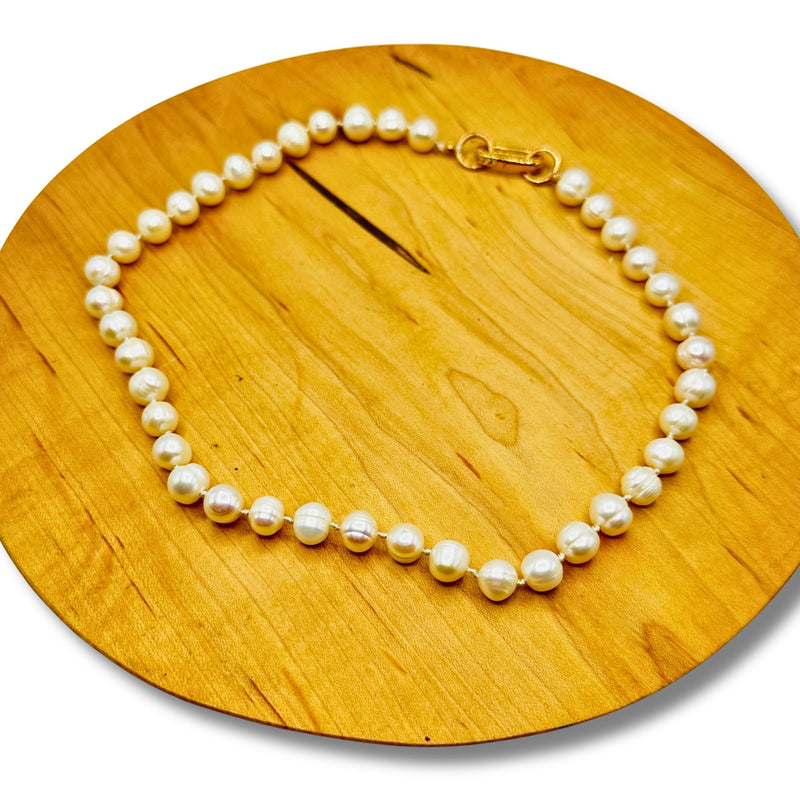 Genuine White Freshwater Pearl Beaded Hand Knotted Charm Holder Statement Necklace