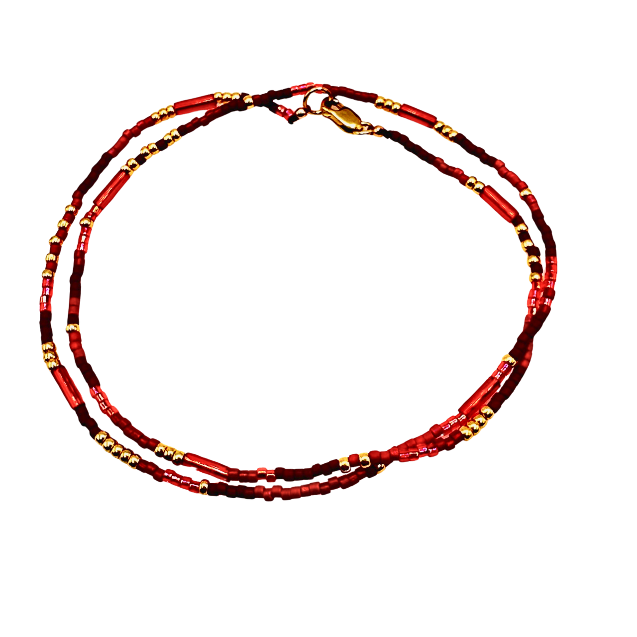 Strength Hand Knotted Red Glass Bead Necklace with Gold Accents