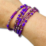 Stunning Purples Glass Bead Bracelet, Necklace and Anklet Wrap Handmade