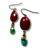 Genuine Ruby and Green Aventurine Dangle Drop Earrings