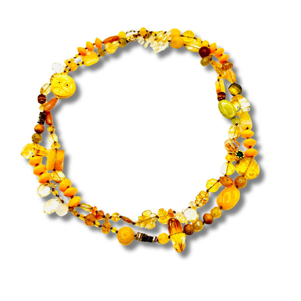Sunshine Hand Knotted Genuine Stones Yellows Long 36" Necklace