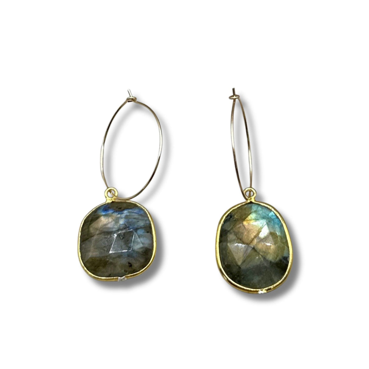 Labradorite Gold Filled Hoop Drop Earrings