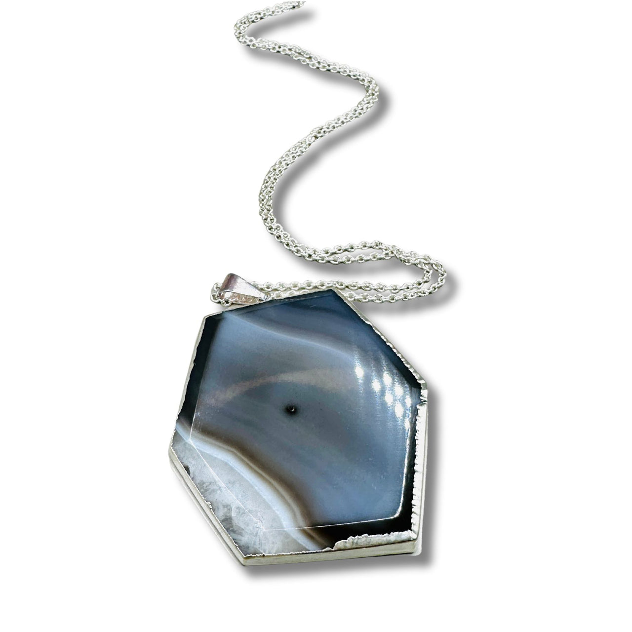 Hexagon Electroformed Agate Slice Necklace