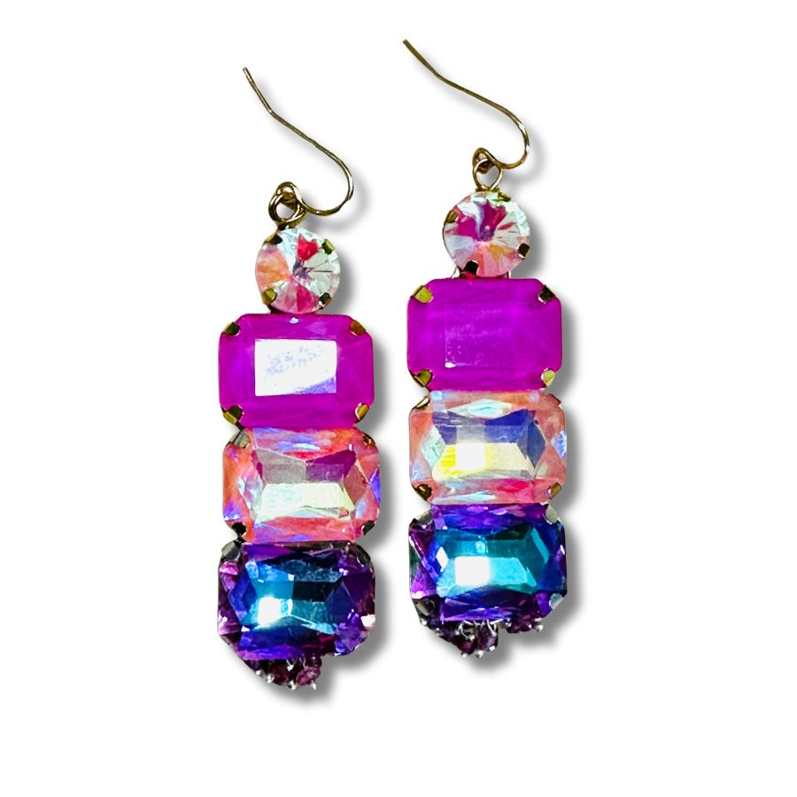 Statement Pink and Purples AB Rhinestone Drop Earrings