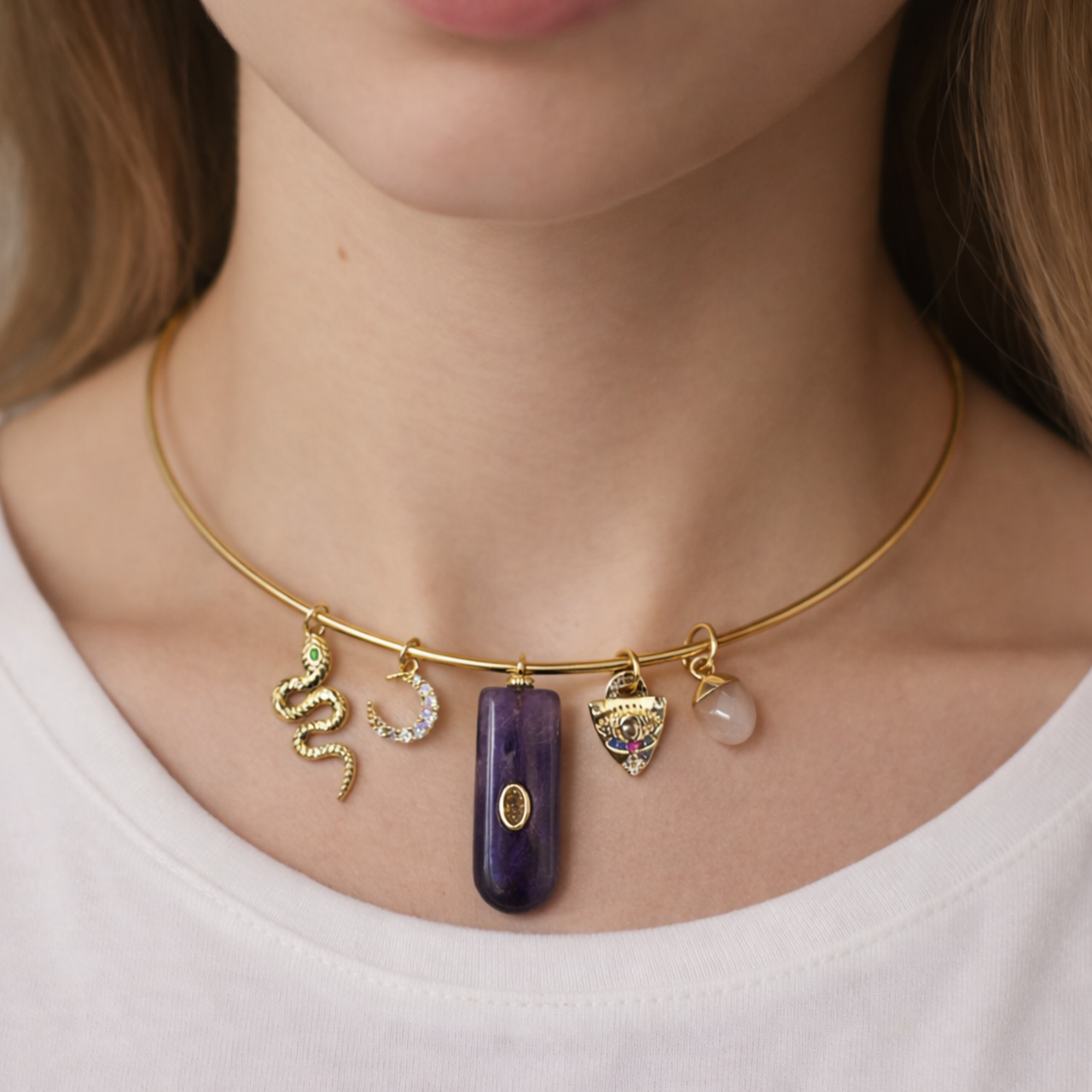 Mystic Charm Collar Necklace | 16" Gold Statement Necklace