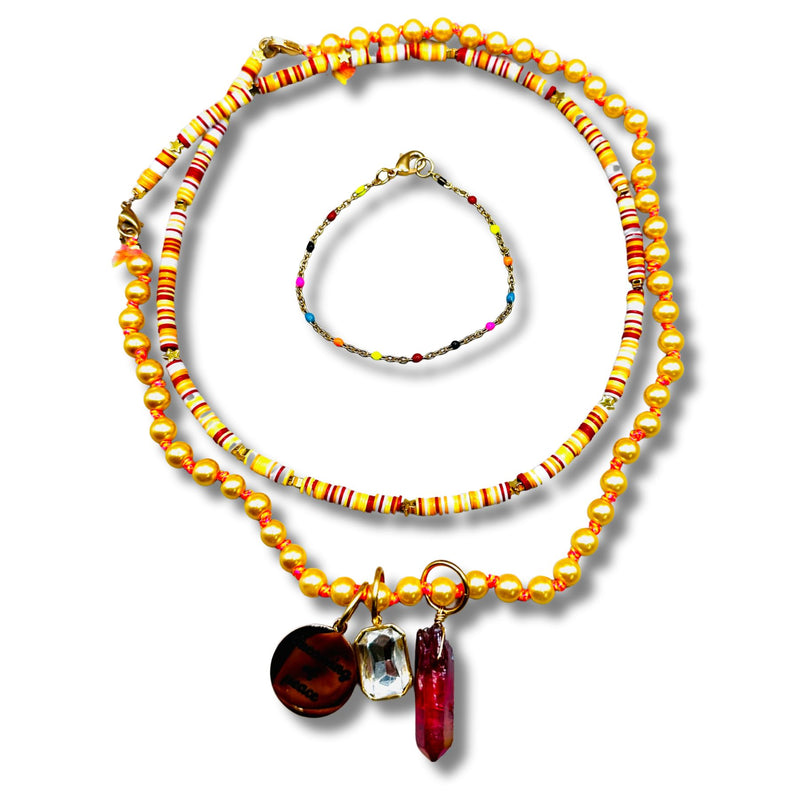Reds, Oranges, Yellows Convertible Necklace and Bracelet Combination