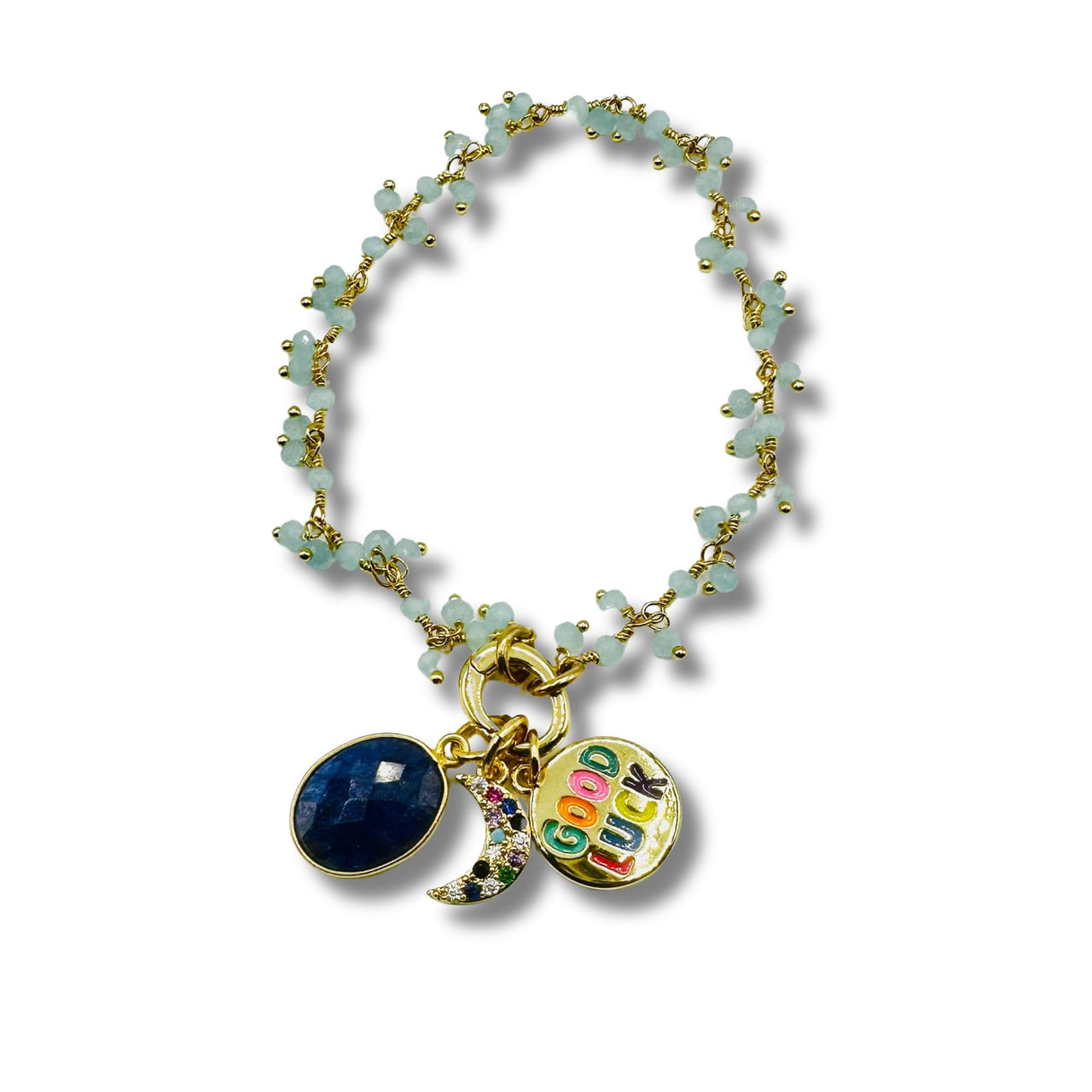 Aquamarine Good Luck, Sapphire Removable Charm Bracelet