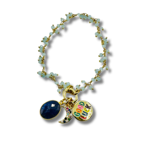 Aquamarine Good Luck, Sapphire Removable Charm Bracelet