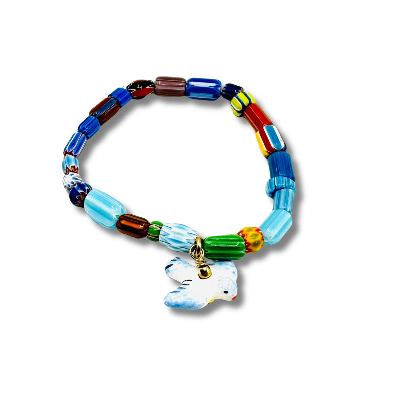 Vintage Venetian Glass Beads with Ceramic Soaring Bird