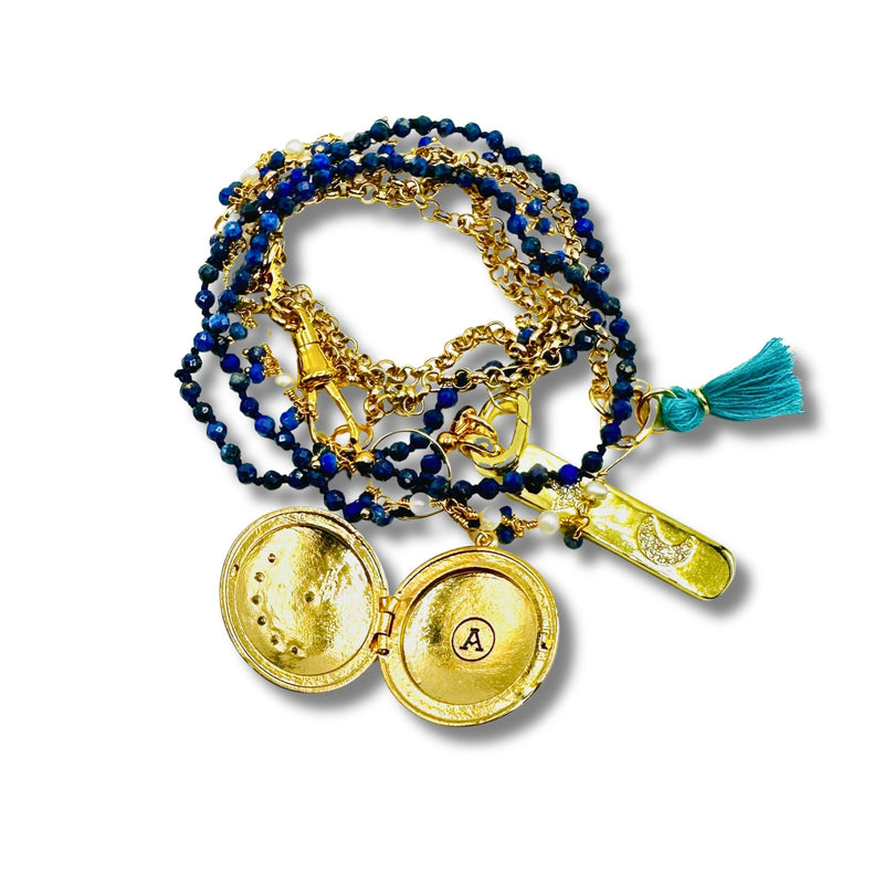 Blue Moon Locket Lapis Resort Chain Convertible Necklace, Bracelet, Layering Piece