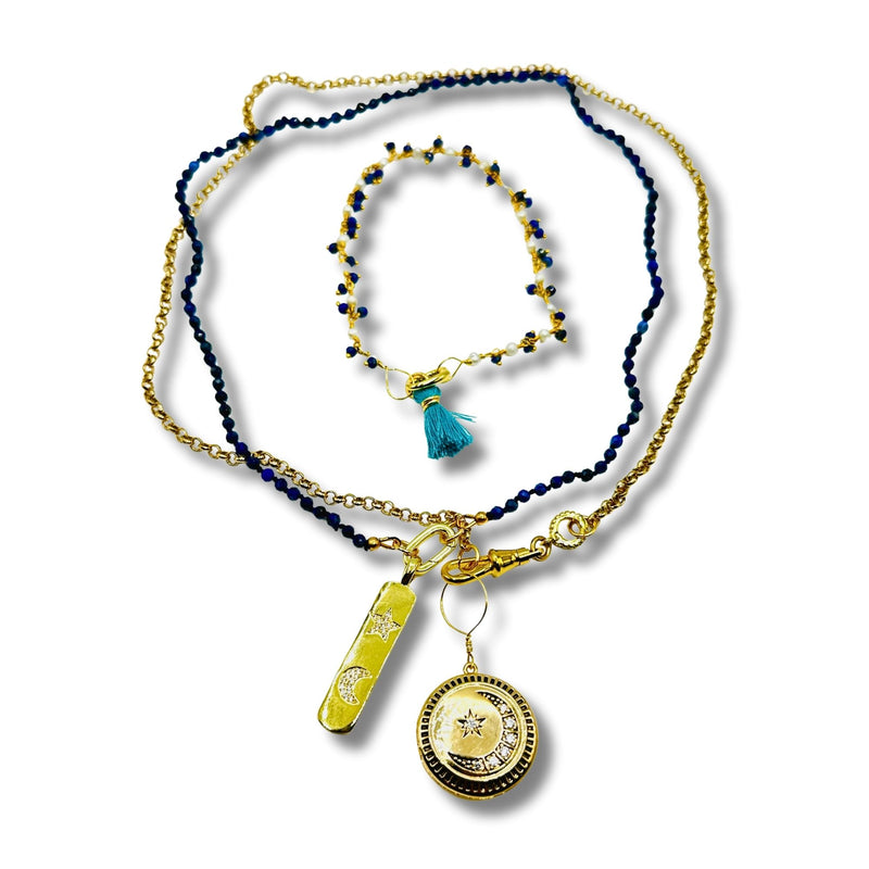 Blue Moon Locket Lapis Resort Chain Convertible Necklace, Bracelet, Layering Piece