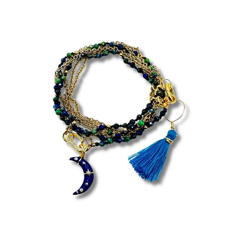 Blue Moon Enamel  Chain Convertible Necklace, Bracelet, Layering Piece