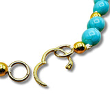 Genuine Turquoise Howlite, Pearl Beaded Hand Knotted Statement Charm Holder Necklace