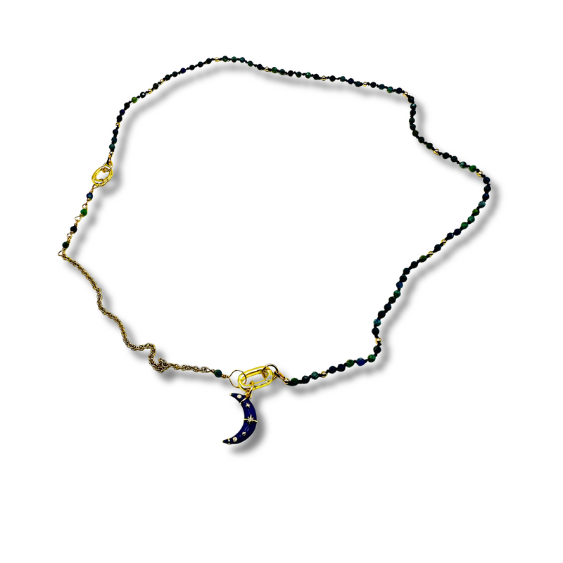 Blue Moon Enamel  Chain Convertible Necklace, Bracelet, Layering Piece