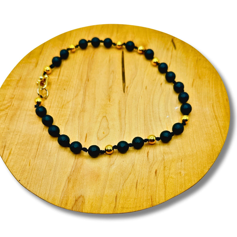 Genuine Black Onyx Beaded Hand Knotted Statement Charm Holder Necklace