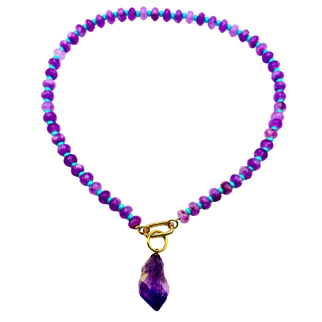 Amethyst Convertible Necklace Set Removable Amethyst Pendant & Beaded Necklace