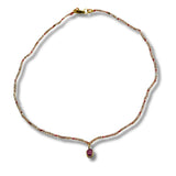 Dainty Moonstone with Ruby Drop Necklace