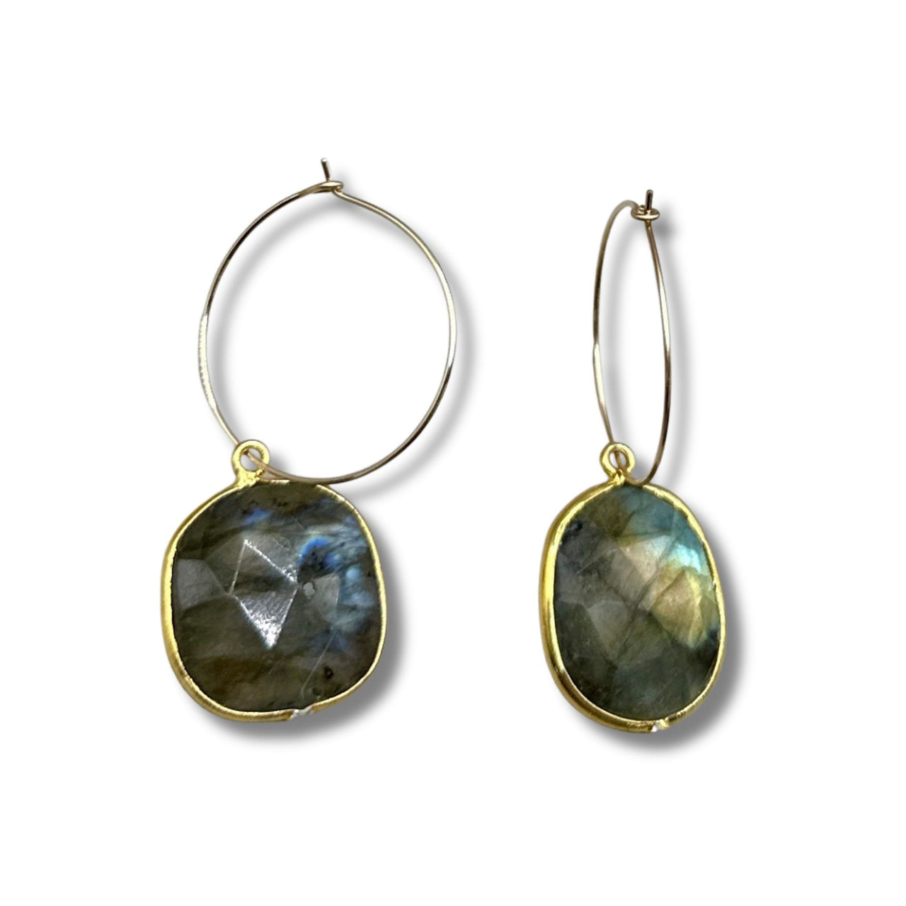 Labradorite Gold Filled Hoop Drop Earrings