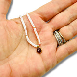 Dainty Heshi Shell Beads with Garnet Drop Pendant