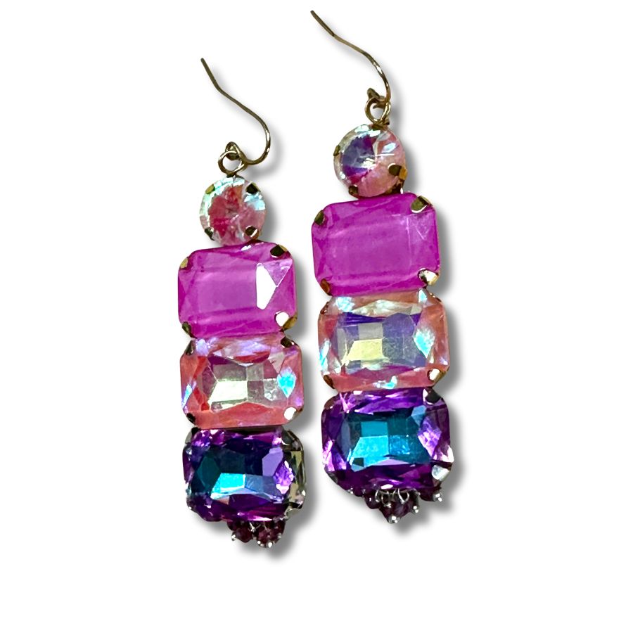 Statement Pink and Purples AB Rhinestone Drop Earrings