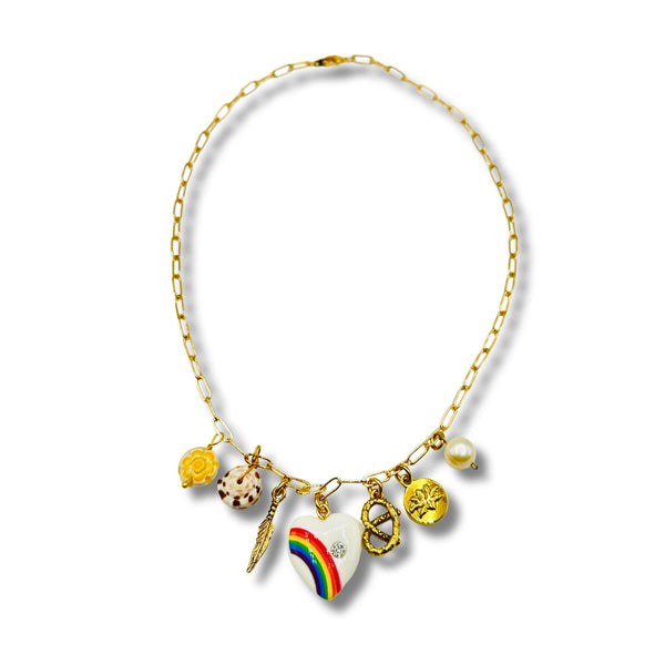 Rainbow Heart Charm Conversation Necklace
