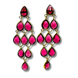 Ruby Quartz Bezel Set Cascading Earrings