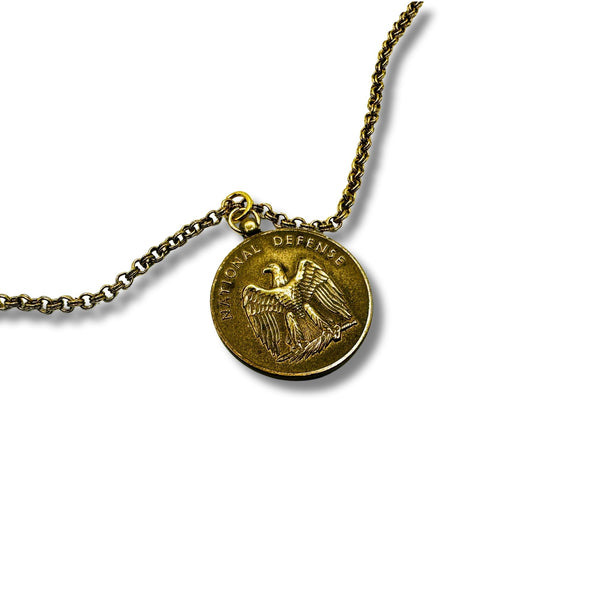 Original Vintage National Defense Medal Pendant Brass Necklace