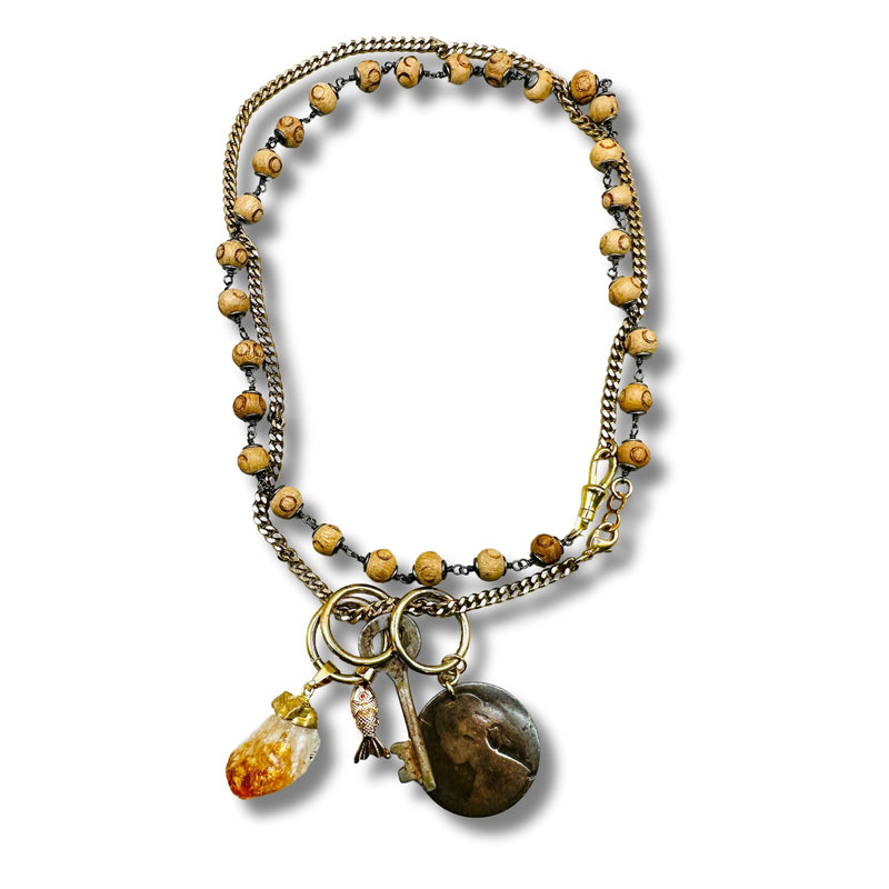 Vintage Coin Gemstone Convertible Necklace, Bracelet, Layering Piece