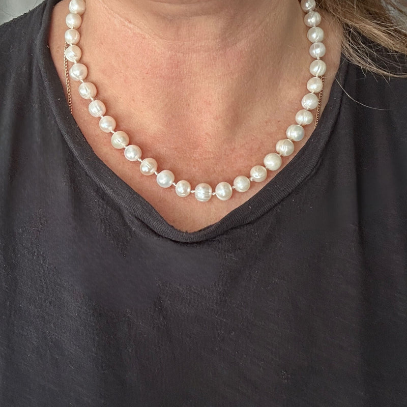 Genuine White Freshwater Pearl Beaded Hand Knotted Charm Holder Statement Necklace