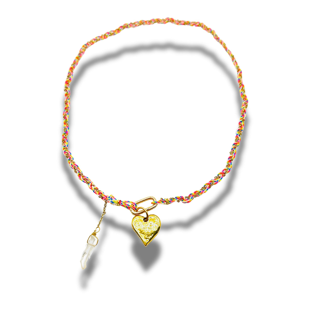 Heart Hand Braided Chain Necklace with Crystal