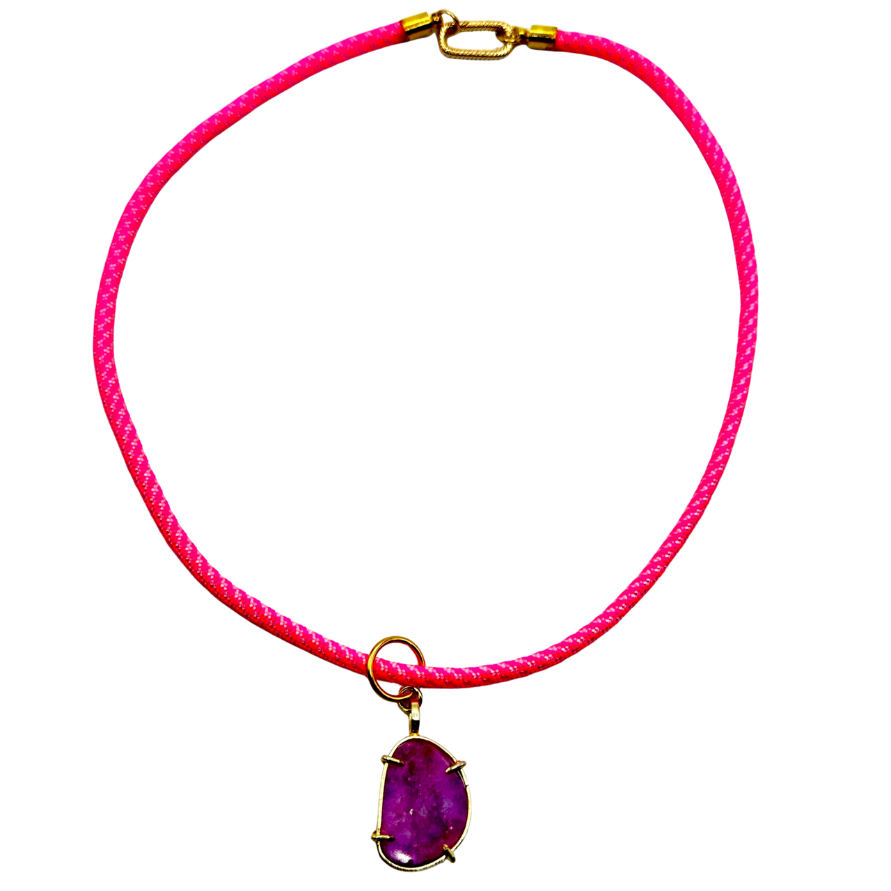 Pink Geode Convertible Necklace Set  Hot Pink Geode Pendant & Beaded Necklace