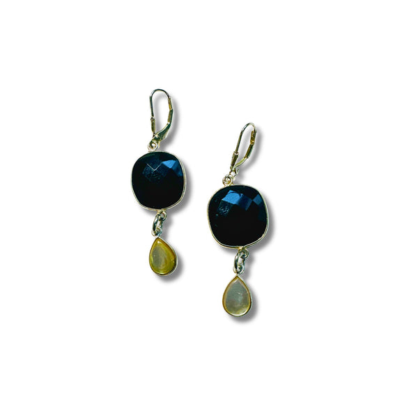 Black Onyx and Mother of Pearl Dangle Drop Earrings