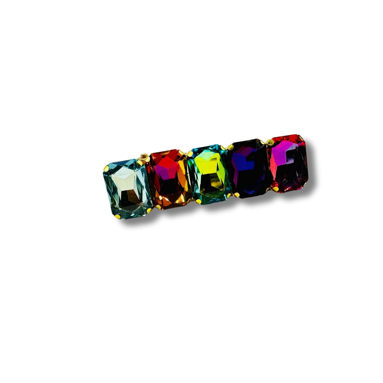 Handmade Multi Colored Emerald Cut AB Rhinestone Hair Clip