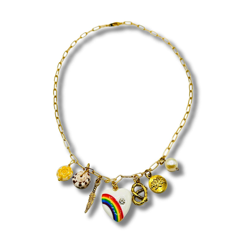 Rainbow Heart Charm Conversation Necklace