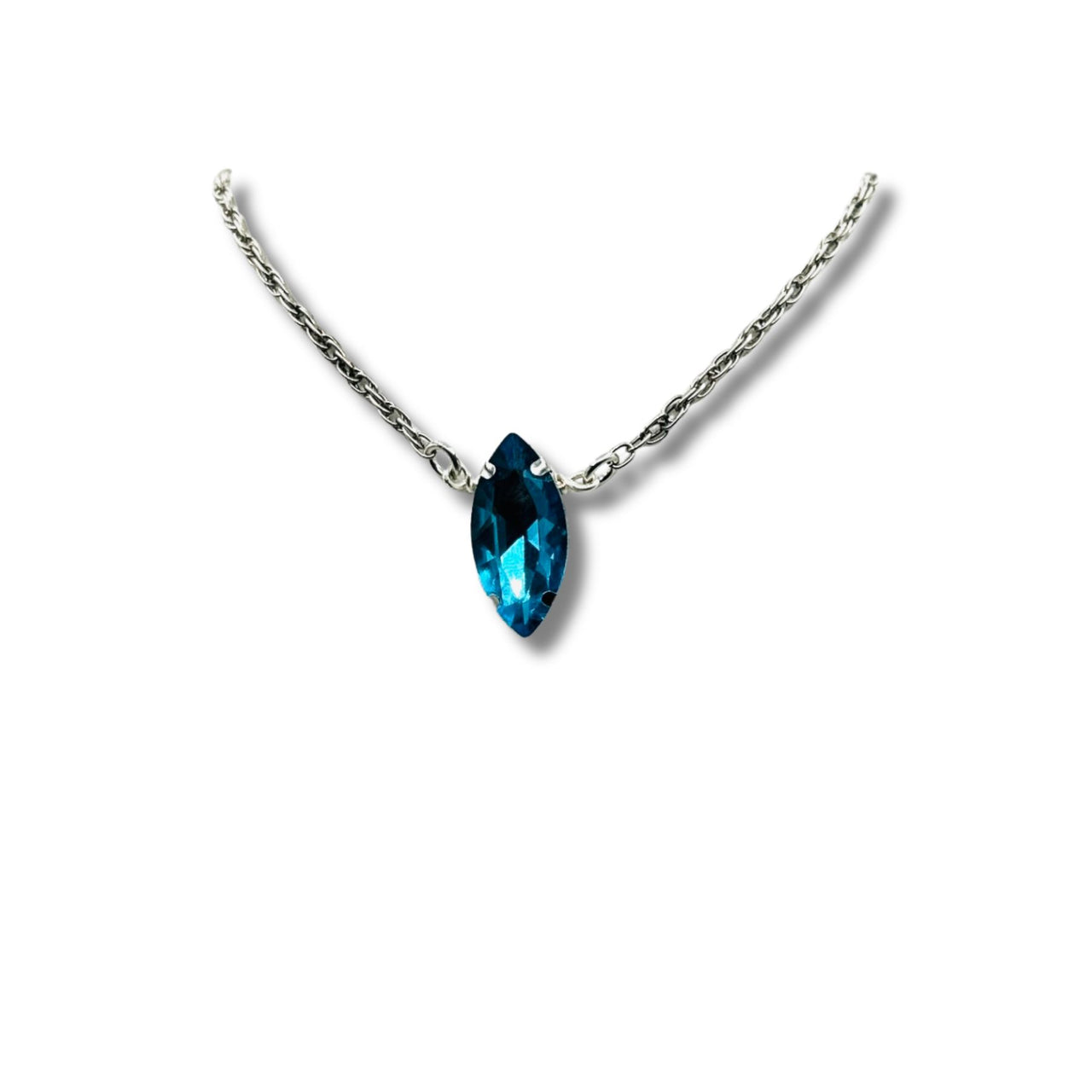 Aqua Blue Marquee Rhinestone Silver Statement Necklace