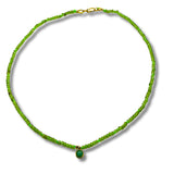 Dainty Peridot Beads with Chalcedony Drop Pendant